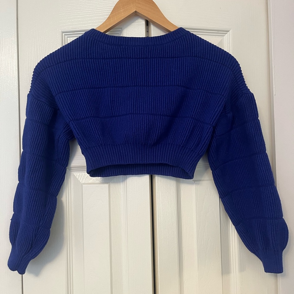 Blue Cropped Knit Sweater